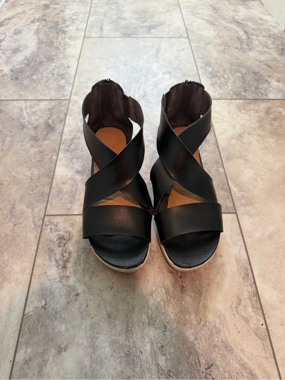 Women’s Black Crisscross Wedge Sandals